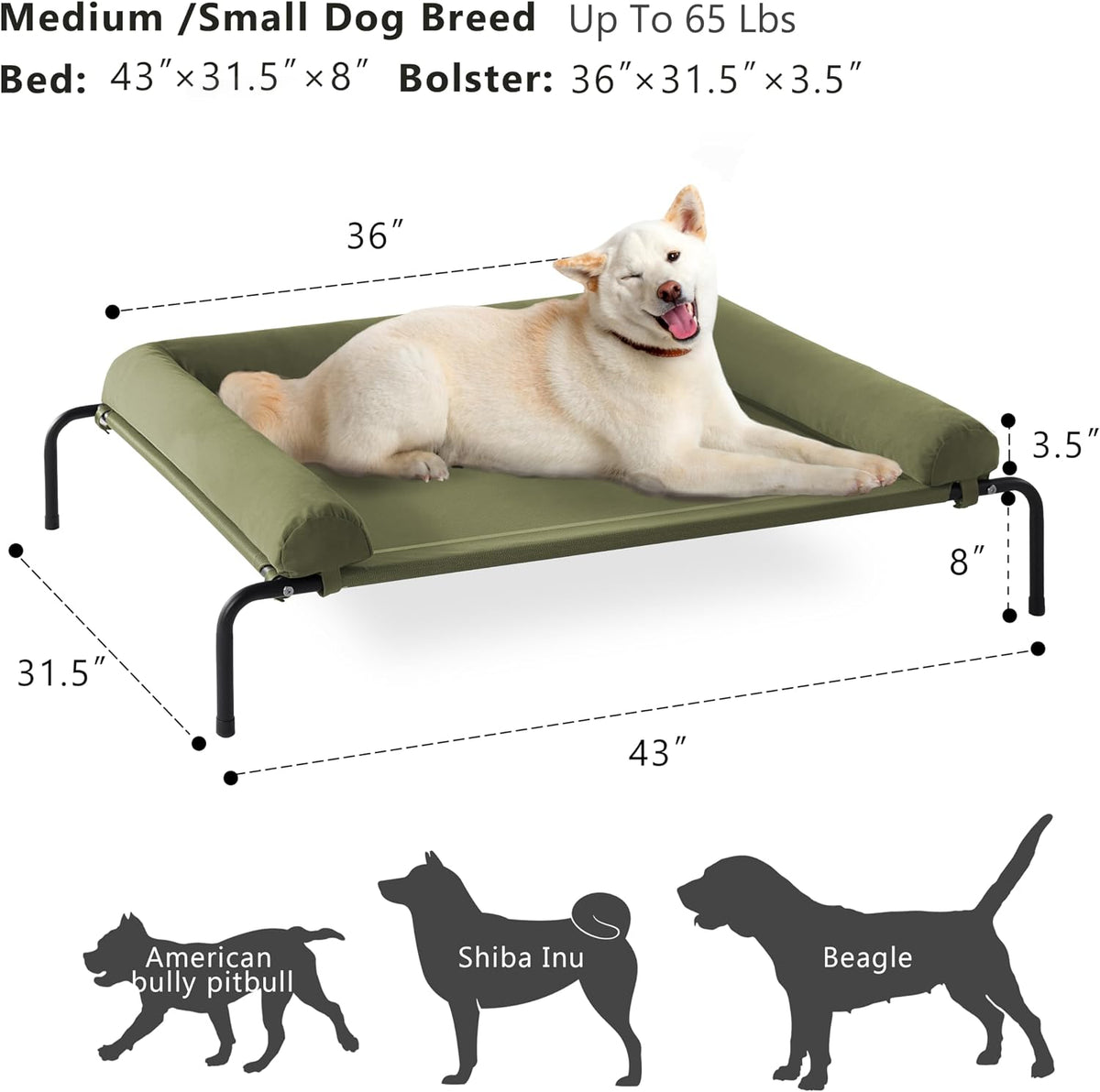 WESTERN HOME Cooling Elevated Dog Bed for Large Dogs - 43.0"L x 31.0"W x 8.0"Th / Green - image 2