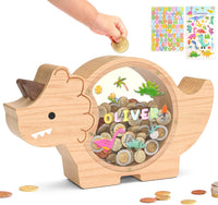 Summidate Wooden Dinosaur Piggy Bank - Triceratops / Standard