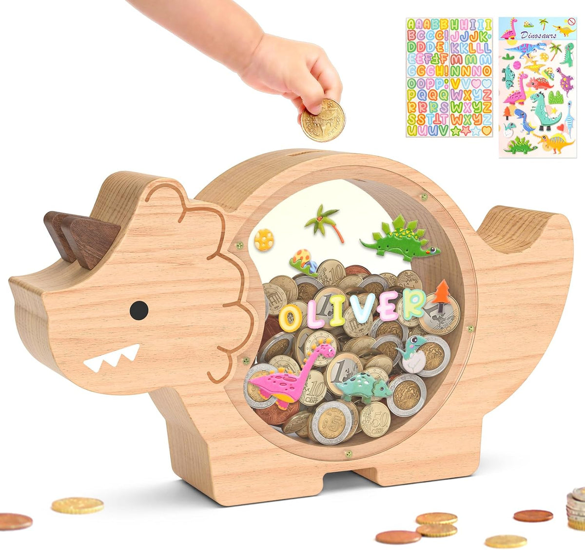 Summidate Wooden Dinosaur Piggy Bank - Triceratops / Standard