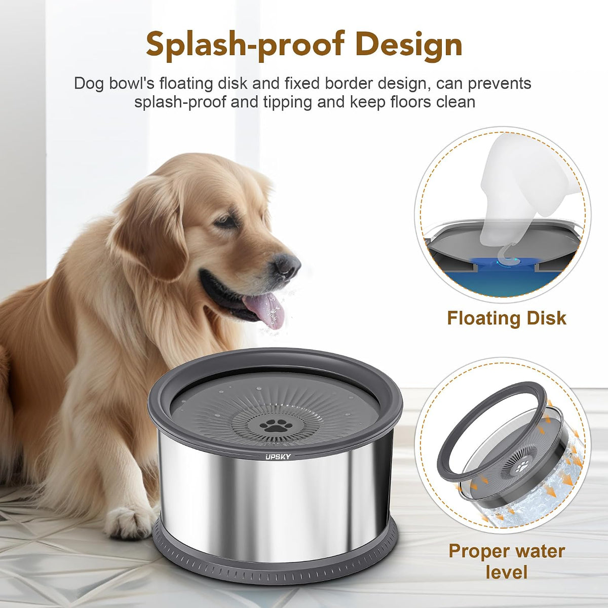 UPSKY 6.5L No Spill Dog Water Bowl Stainless Steel with Anti-Slip Mat – Essentials for Dogs - A.6.5L / A-Grey - image 3