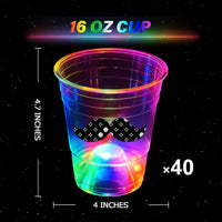 mishunyus 40 pack light up party cups, 16 oz plastic cups with LED flashing color lights - view 3