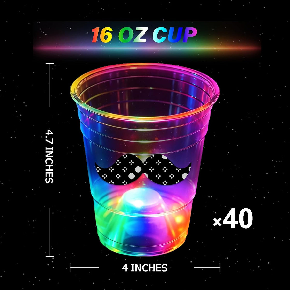 mishunyus 40 pack light up party cups, 16 oz plastic cups with LED flashing color lights - view 3
