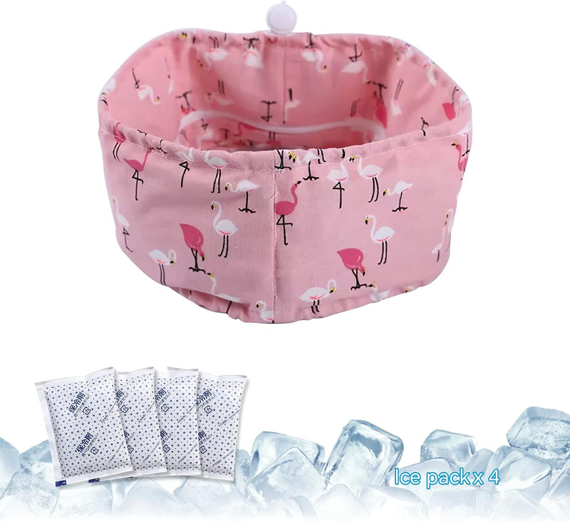 Dog Cooling Bandana Collar with Recyclable Ice Packs - Pink Flamingo / Small