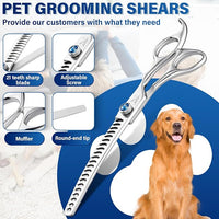 JASON 7" Curved Chunker Dog Scissors - Ergonomic Dog Grooming Scissors Silver Curved Dog Shears 440C Stainless Steel Grooming Shears Professional Pet Shears For Groomer (21-Teeth)