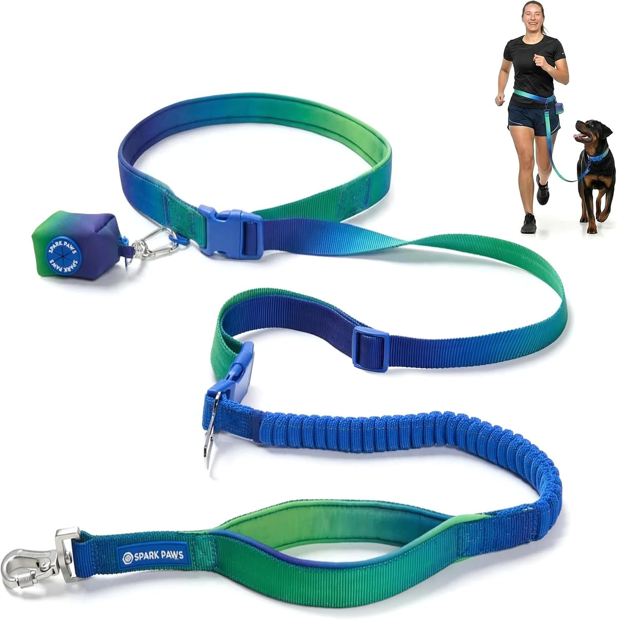 Spark Paws Hands Free Dog Leash - Lime Wave