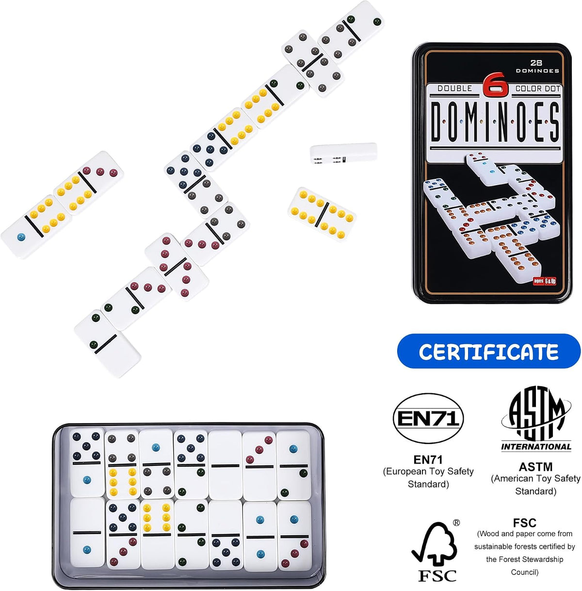 Offelec Double Six Dominoes Set - Double 6 Colored Dot Dominoes - image 3