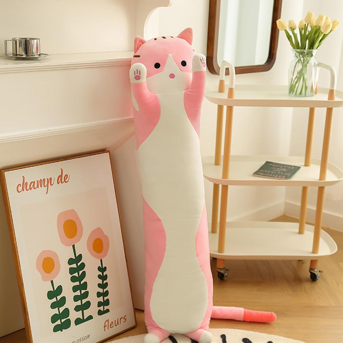 Long Cat Plush Pillow Soft Cat Hugging Pillow Stuffed Animal Pillow - Pink / 27.55 inches - image 4