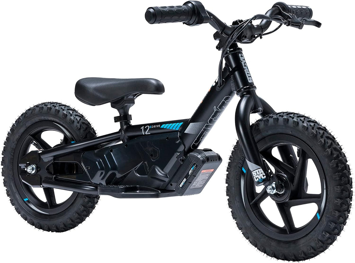 Stacyc 12eDrive electric balance bike for kids ages 3 to 5 with aluminum frame and lithium-ion battery