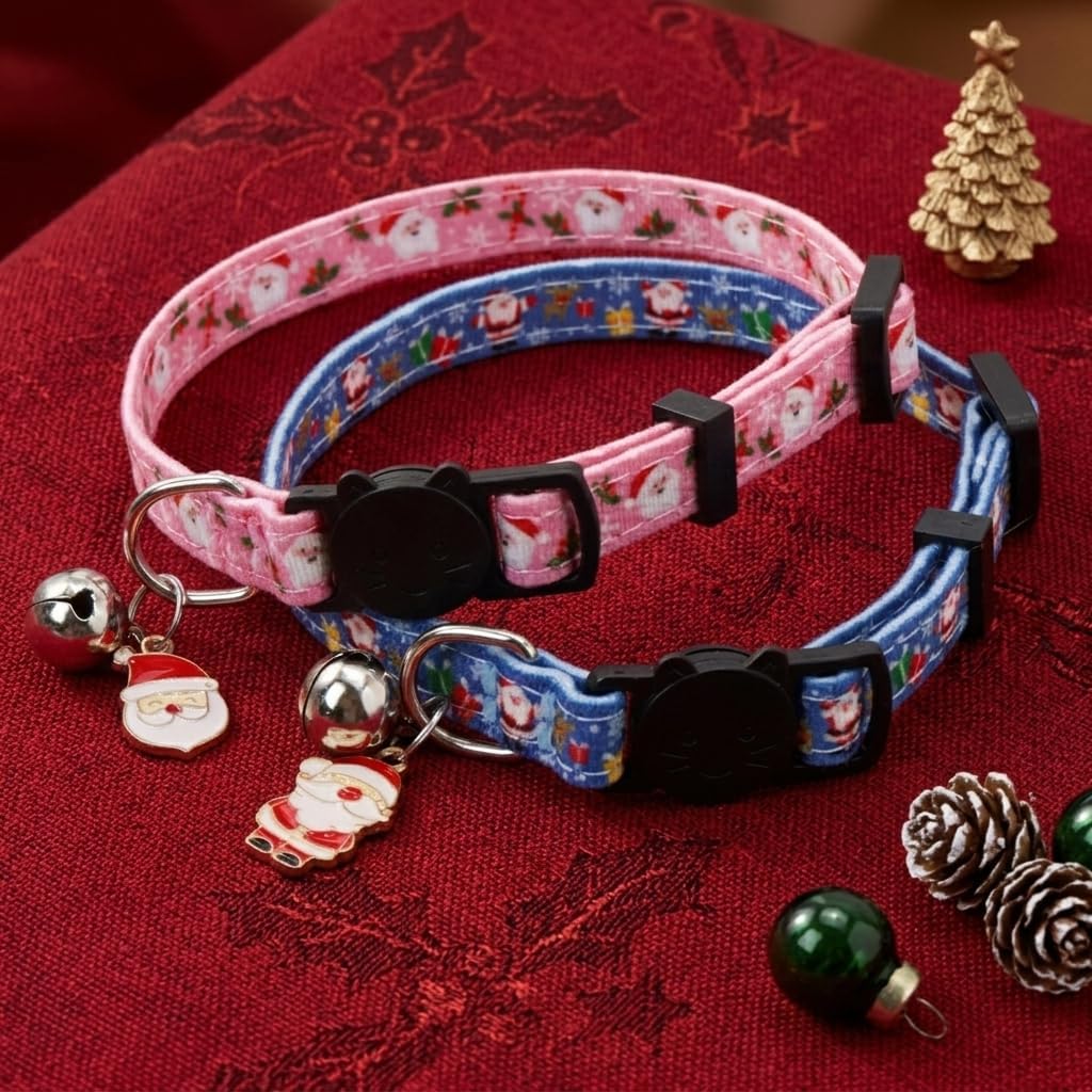 Halloween Cat Collar, Cotton 2 Pack Cat Collar with Bells - Xmas / 7-11'' - image 3