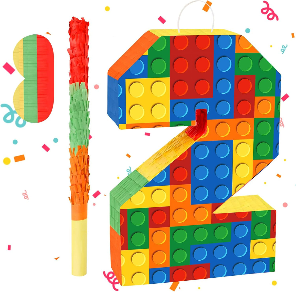 Lemicin 15.75 inch blue pinata stick kit with blindfold, rope and confetti - view 9