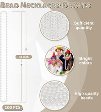 100PCS Bead Necklace, Gold Mardi Gras Beads Party Stuff - Pearl White - image 2