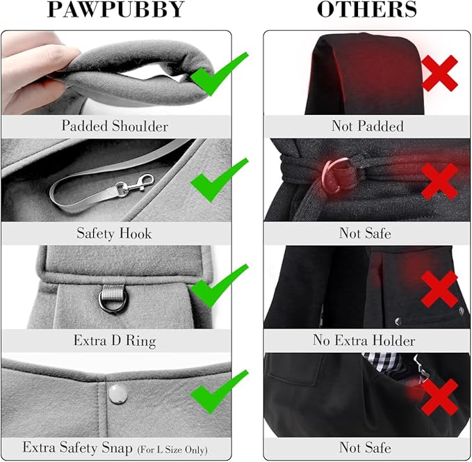 Dog & Cat Carrier Sling, Adjustable Soft Padded Shoulder Puppy Carrier, Hands-Free Dog Carrier Bag with Double Safety Buckles Premium Material for Outdoor Travel (Light Gray, L)