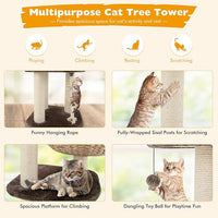 Tangkula Modern Cat Tree for Indoor Cats, Small/Tall Cat Tower with Natural Sisal Scratching Post, Hand-Made Wicker Cat Condo & Top Perch, Funny Hanging Toy Ball, Cute Cat Tree Tower for Large Cats