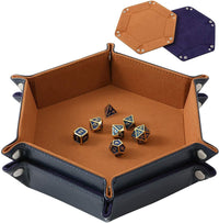 Grajar 2 Pcs Portable Folding Dice Rolling Tray Set for RPG DND Table - Navy Blue and Camel