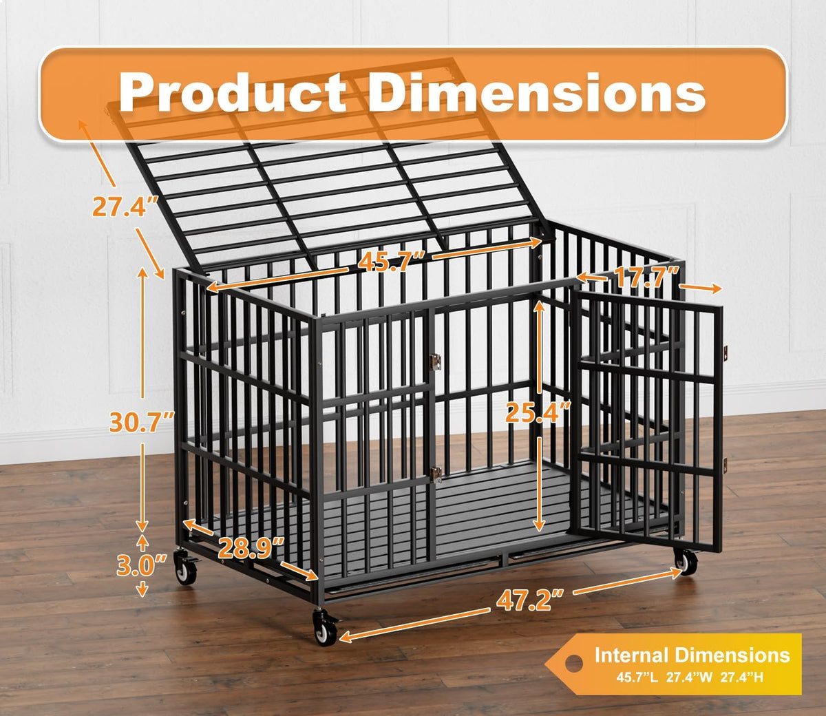 48 Inch Heavy Duty Dog Crate with Wheels - 47.2"L x 30.7"W x 30.8"H - image 2