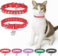 Leather Cat Collar, Breakaway Kitten Collars with Bell, Black – Essentials for Small Pets - Red / 7"-9" For Cats(Pack of 1)