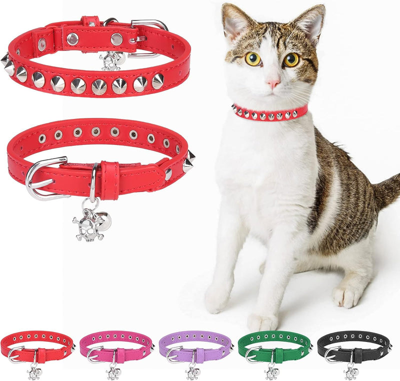 Leather Cat Collar, Breakaway Kitten Collars with Bell, Black – Essentials for Small Pets - Red / 7"-9" For Cats(Pack of 1)