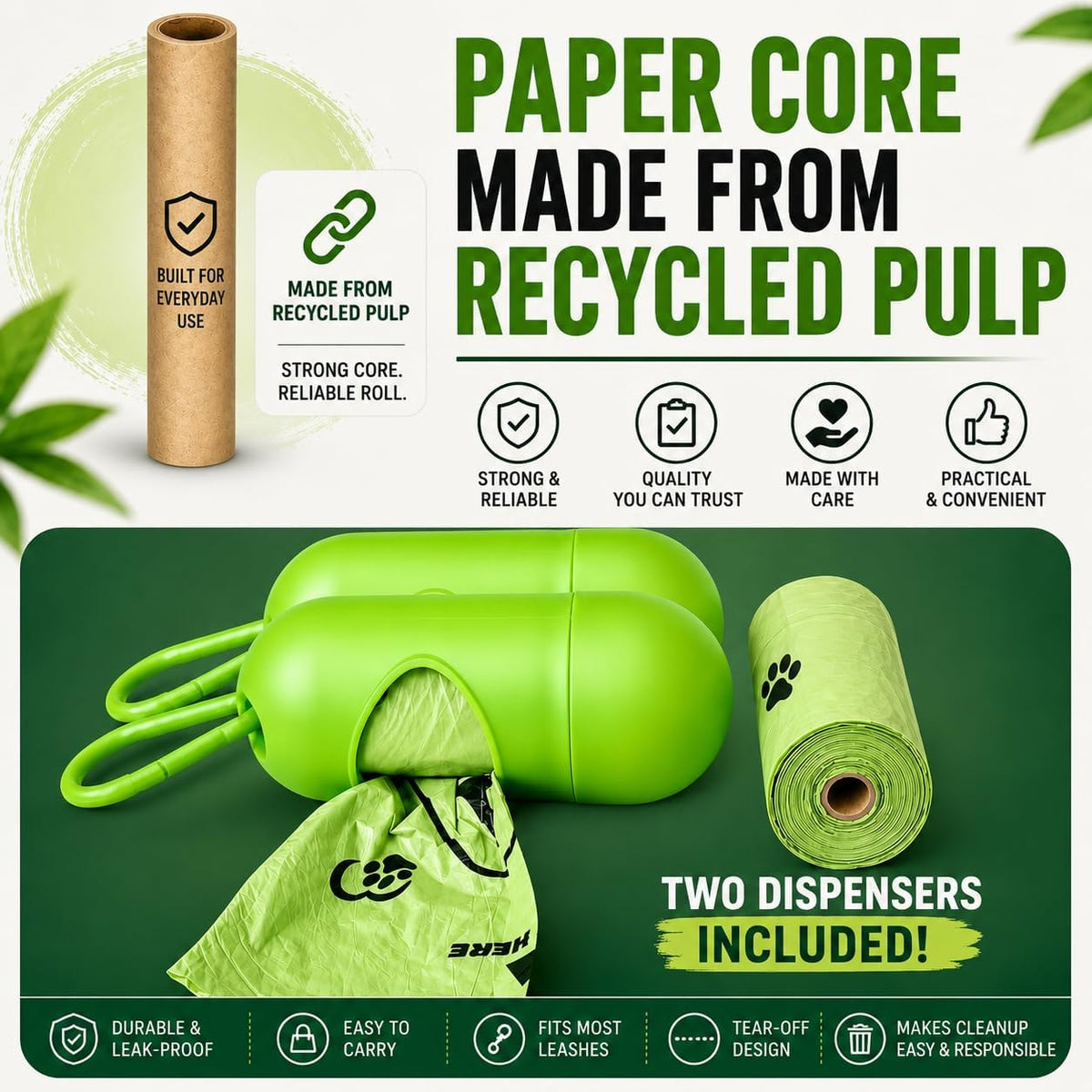 Doggy Poop Bags with Dispenser Dog Waste Pickup Bags Refill Rolls Cat - Green (72 Rolls Scented) - image 2