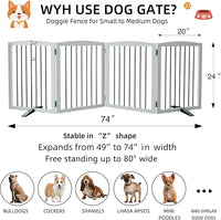 ZJSF Freestanding Panel Dog Gate for Indoor, Doorways,Stairs, or Hallways,Foldable Wooden White Pet Gates for House,Pet Gate for Dogs,Dog Fence, Puppy Gate,Support Feet Included,24 "Height-4 Panels