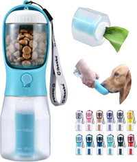 Dog Water Bottle with Food Container & Poop Bag Holder & Filter – Essentials for Dogs - #01 Blue / 12oz