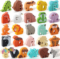 52 Pieces Matching Game, Wooden Alphabet Animal Puzzles for Toddlers, ABC Peg Puzzles for Kids Ages