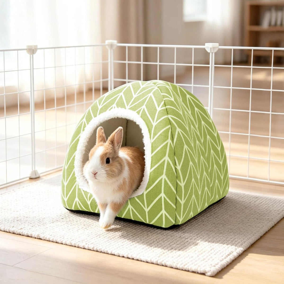 Guinea Pig Hideout Bed, Dwarf Rabbit House Cave – Daily Care for Small Pets - Grey+Green - image 3