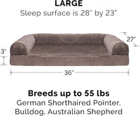 Furhaven Cooling Gel Dog Bed for Large/Medium Dogs w/ Removable Bolsters & Washable Cover, For Dogs Up to 55 lbs - Faux Fur & Velvet Sofa - Driftwood Brown, Large