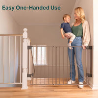 Cumbor 29.2-43" No Bottom Bar Baby Gate for Stairs, 2-in-1 Hardware Mounted Dog Gate Indoor, Pet Gate for Doorways with Large Walk Thru Door, Child-Proof Safety Gate for Top & Bottom of Stairs (Brown)