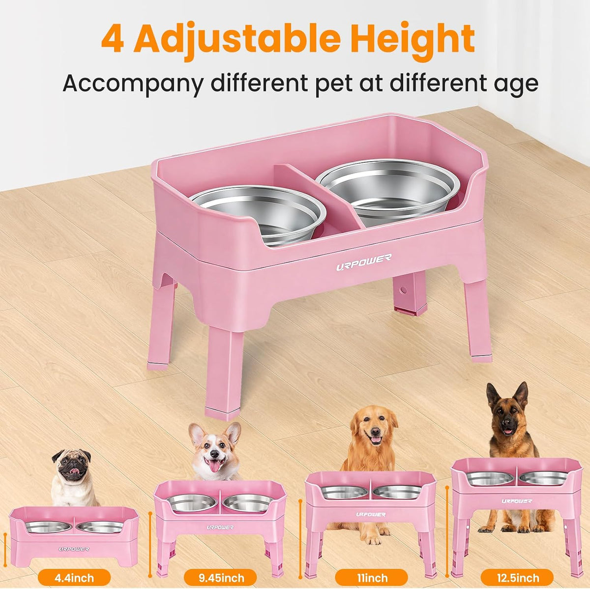 URPOWER Elevated Dog Bowls - Pink / Large - image 3