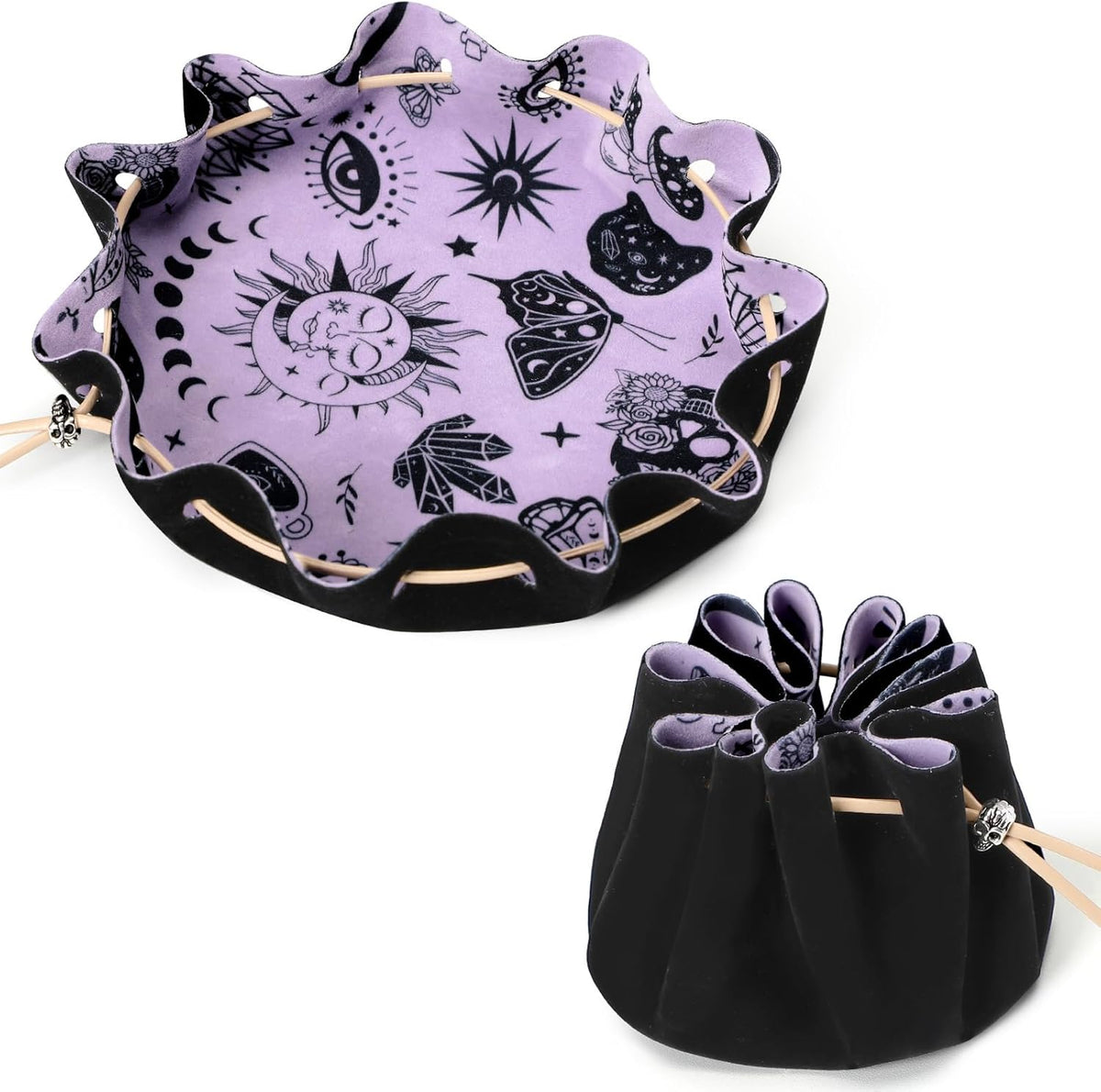 CiyvoLyeen Dice Bag and Tray for Rolling and Storage Black Felt Velvet – Fun for Kids & Family - Black