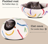 Cat Cave, New Zealand Wool Bed for Indoor Cats - Ivory Rainbow / Large - image 4
