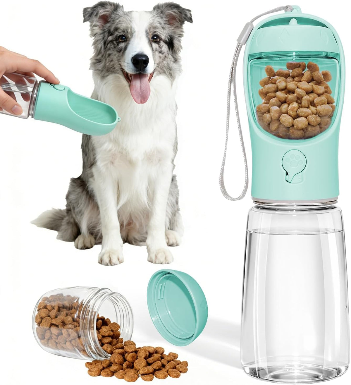 Portable Dog Water Bottle with Food Container - Blue / 19oz