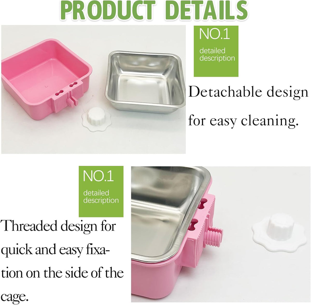 2PCS Stainless Steel Dog Bowls Set Removable Puppy Food and Water - 3 PCS (Pack of 2) / Small Square (Blue, Green, Pink) - image 3