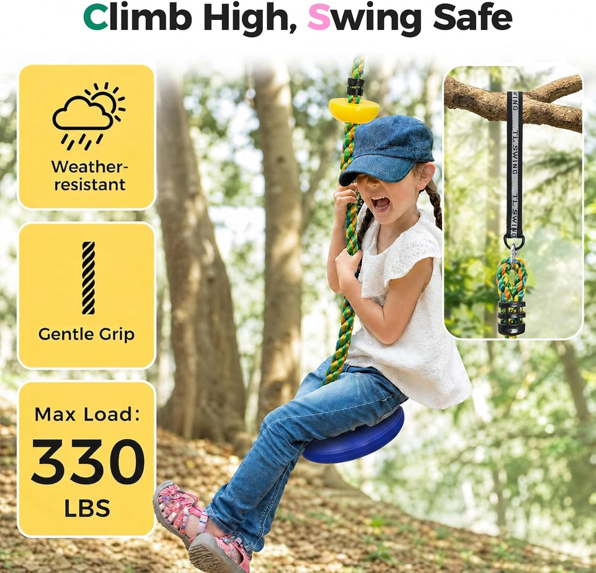 DECORLIFE Tree Swing for Kids - Multicolored-blue - image 4