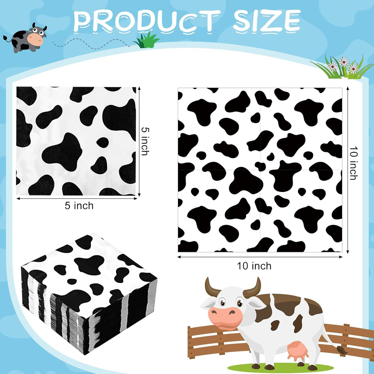 Chengu cow print napkins, 100 pack of 2 ply paper party napkins - view 2