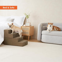 EHEYCIGA Dog Stairs for Bed 20" H, 4-Step Extra Wide Dog Steps for High Bed, Pet Steps for Small Dogs and Cats, Non-Slip Balanced Pet Ramp Indoor, Camel