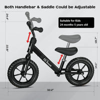 Toddler Balance Bike for 3-5 Year Old 12” No Pedal Training Bike Toys - BK-BLACK - image 2