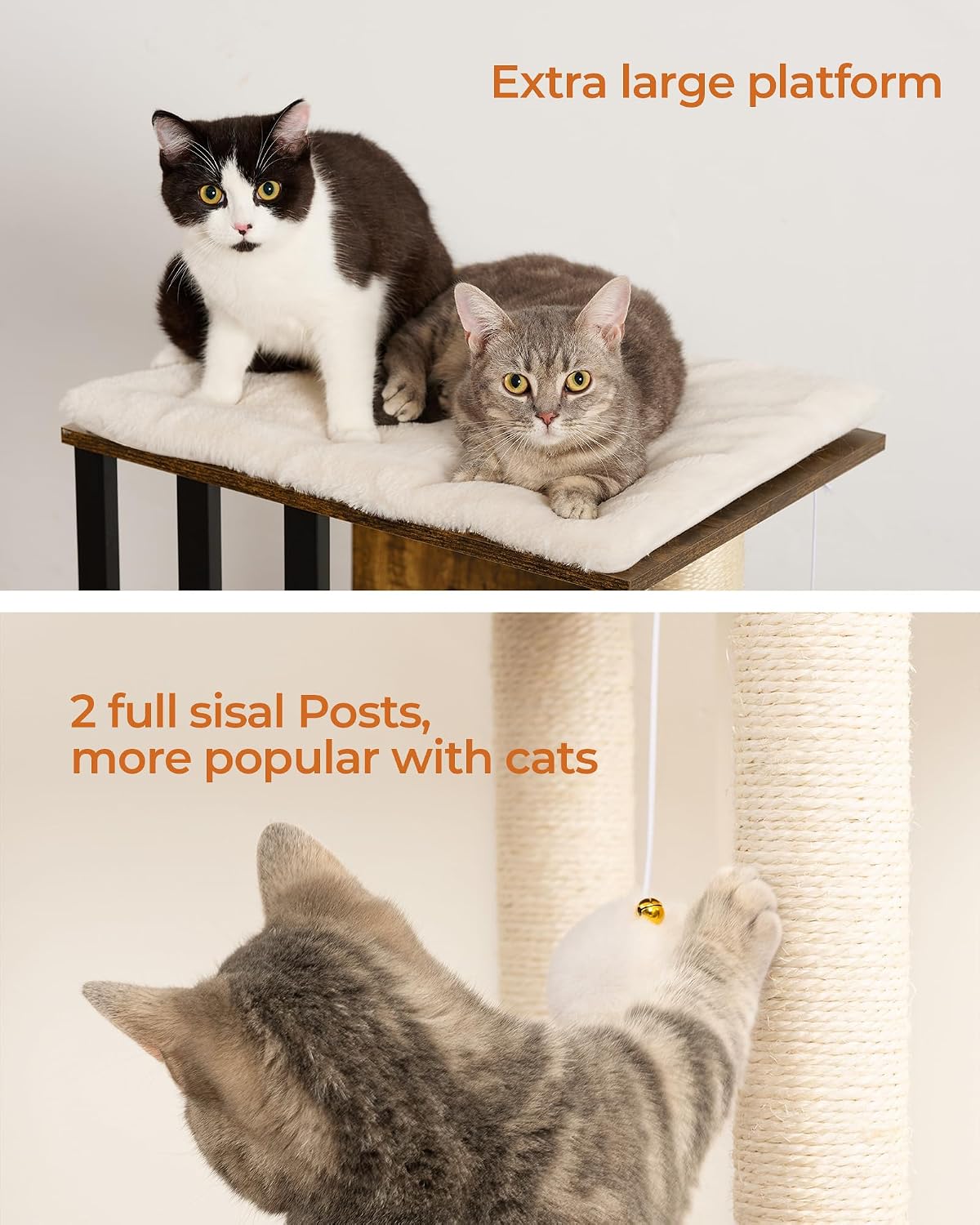 Modern Cat Tree for Large Cats, Full Sisal Cat Scratching Post – Essentials for Cats - Rustic Brown / 19.1"L x 13.8"W x 35.4"H - image 4
