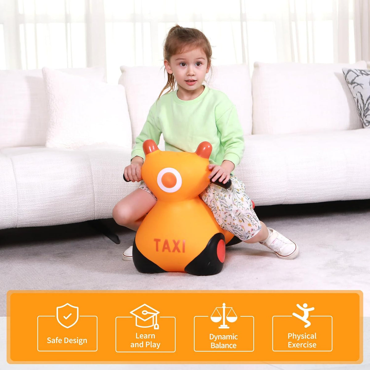 INPANY Bouncy Bull, Cow Hopper for Cowboys, Kid Gifts Toy - Orange Car - image 3