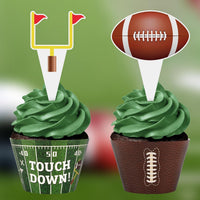 Hxezoc football cupcake toppers and wrappers set with brown and green football designs - view 15