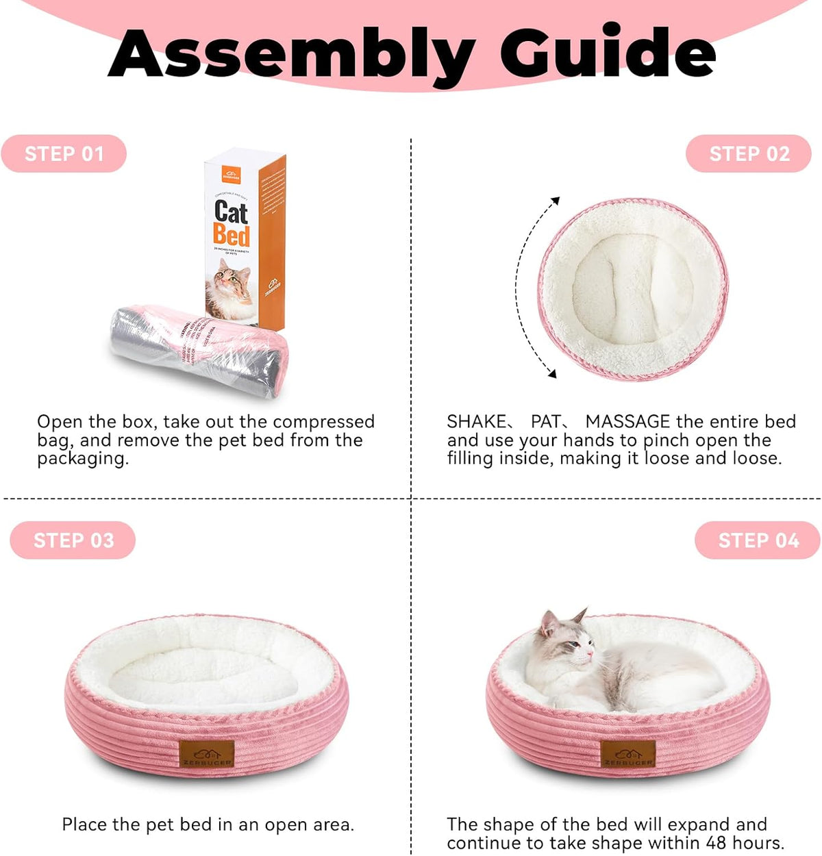 Zerbuger 20in Pink Round Dog Bed Sofa for Dogs Cats - Pink / Small - image 3