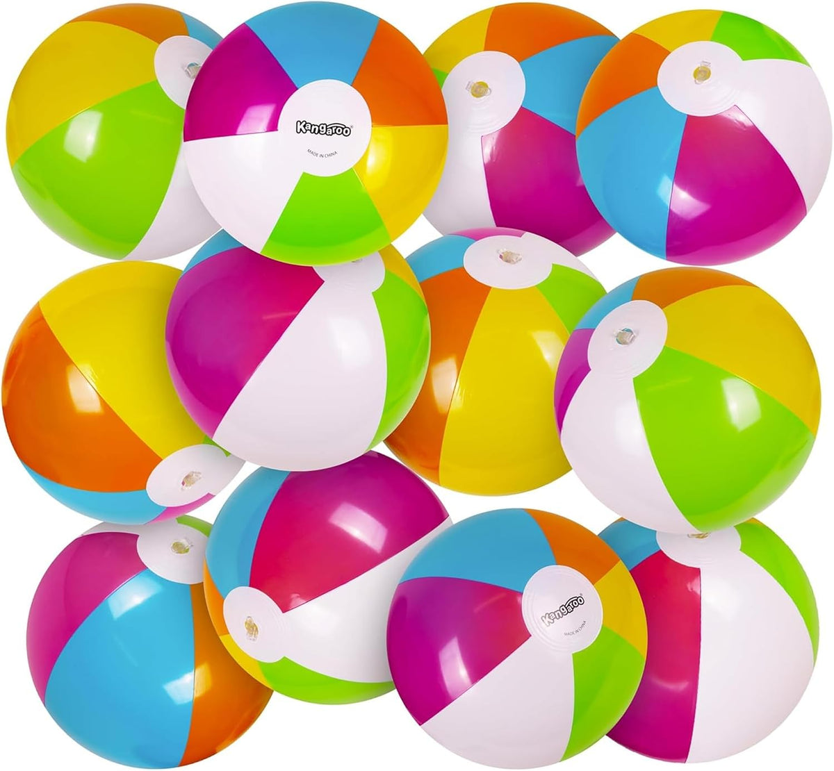 12-Pack 12“ Beach Balls - Bulk Classic Beachball Inflatable Swimming Pool Toys for Games Adults - Neon