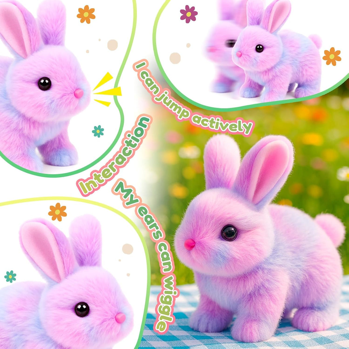Easfan Walking Dog Toy for Kids Barking Interactive Puppy Stuffed - Bunny_Rainbow_Carrot - image 2