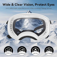 Dog Sunglasses UV Protection Clear Dog Goggles Windproof Glasses with Elastic Straps for Medium-Large Breed, White Frame + Clear Lens