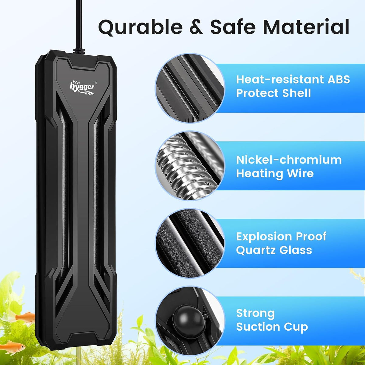 hygger Aquarium Heater 300W/500W/800W/1000W - Black-1000W for 130-260 Gallon - image 3
