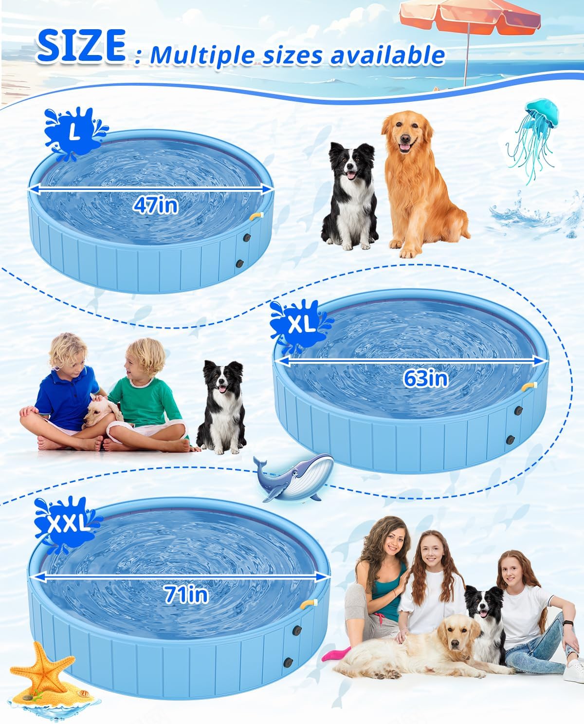 YSJILIDE 2-in-1 dog pool and sprinkler splash pad for large dogs, 63 x 12 inch - view 4
