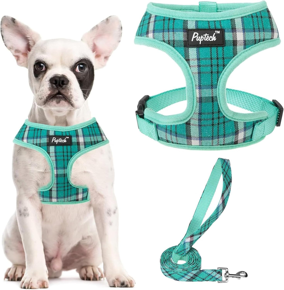 Pupteck Soft Mesh Dog Harness Sized and Leash Set Pet Puppy Cat - Green / S (NECK: 12", CHEST: 14"-18") / Classic over-the-head harness