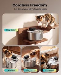 oneisall 108oz/3.2L Wireless Stainless Steel Cat Water Fountain – Essentials for Cats - 108oz Cat Fountain+6 Filters+6 Sponges - image 2