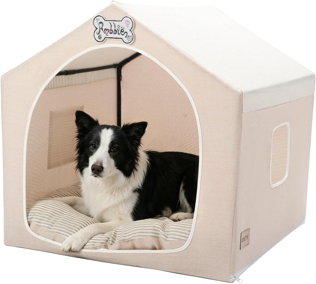 Indoor Dog House with Frame, Cute Dog Tent Bed with Cover Cave - X-Large ( 29" × 29" × 29" ) / Beige