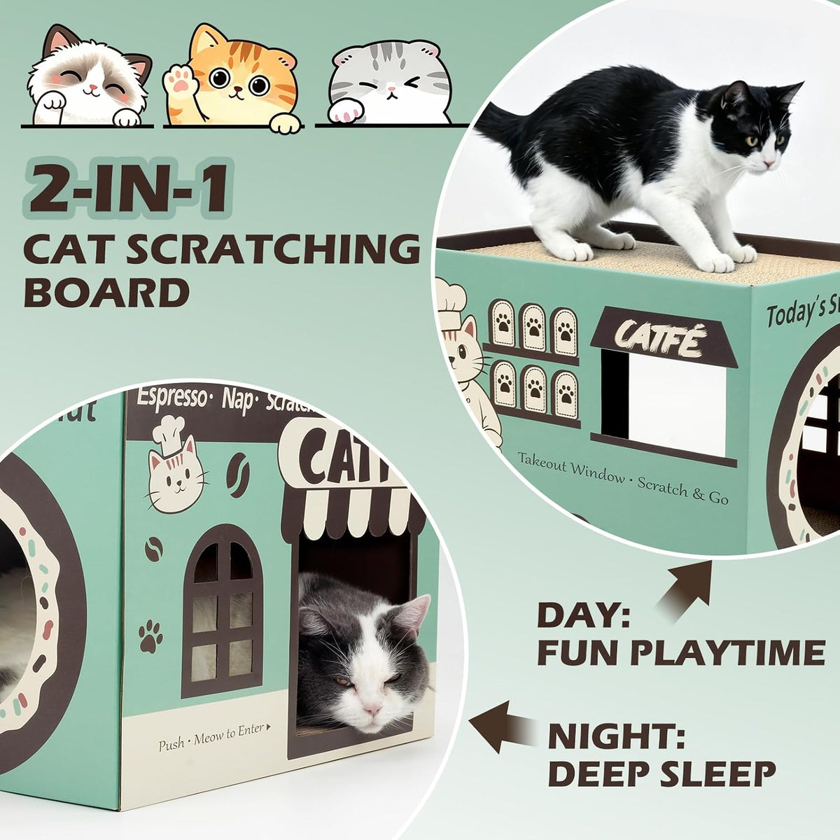 ARGOPET Cat Cardboard House with 2 PCS Scratching Pads – Essentials for Cats - New-Green - image 3